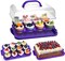 Cupcake and Cake Container with Lid, 12 Capacity Cup Cake Portable Carrier Dessert Holder with Handle for Family Picnics and Party Events, 2-in-1 Design, Purple